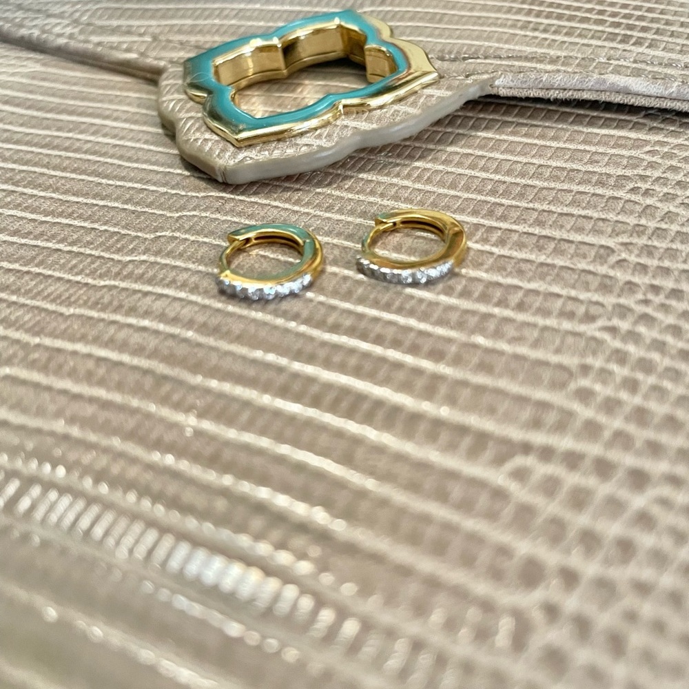 Janelle 18k Yellow Gold Vermeil Huggie Earrings in White Diamond